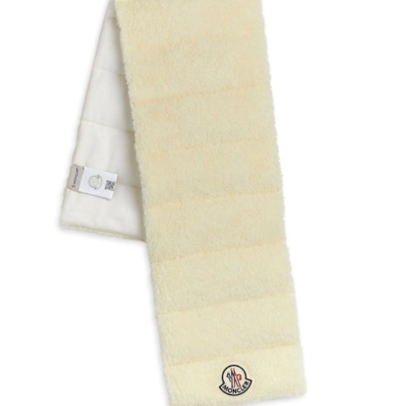 MONCLER 'Teddy' Faux Fur Logo Down Scarf (White) - Picture 1 of 9